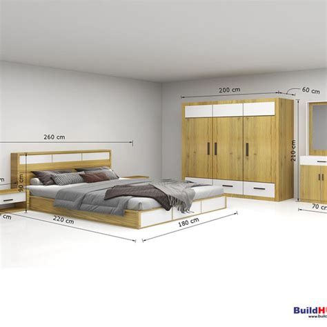BH Smart Style Bedroom Set with Bed, 4-Door Wardrobe, Side Table, and ...