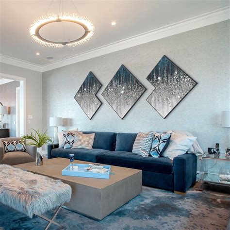 Teal Crushed Glass Wall Art: Silver Glitter Painting, Set of 3 - Etsy ...