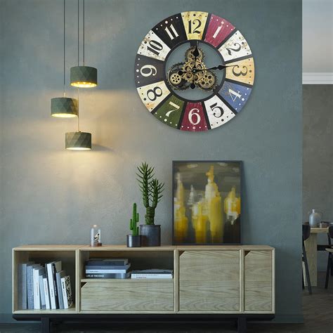 Buy TOKTEKK 24 inch Wooden Large Decorative Wall Clock with Real Moving ...