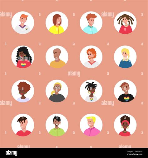 Set of 16 circled avatars with the faces of young people. Image of ...
