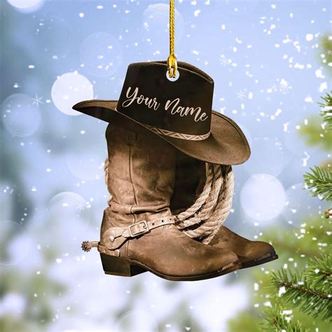 Amazon.com: Personalized Cowboy Boots and Hat Christmas Ornament ...