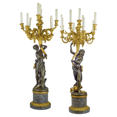 Pair of Monumental Gilt Bronze and Glass Floor Standing Candelabra For ...