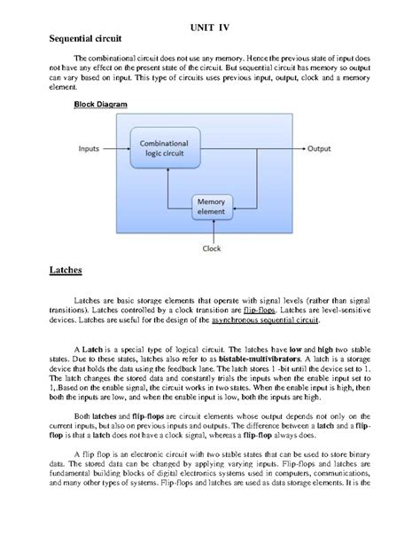 Digital Electronics-Last Unit - UNIT IV Sequential circuit The ...
