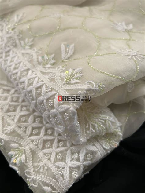 Designer Ivory Organza Pearls & Cut Dana Chikankari Suit – Dress365days