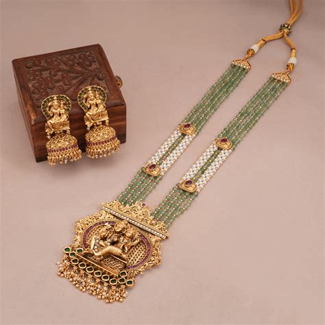 Long antique gold shiv parvati necklace set I Temple Jewellery ...