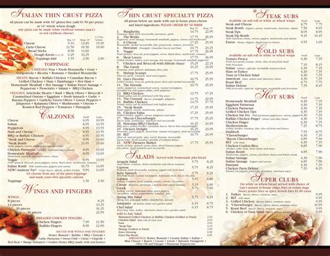 Menu for Lisa's Family Pizzeria in Dracut, MA | Sirved