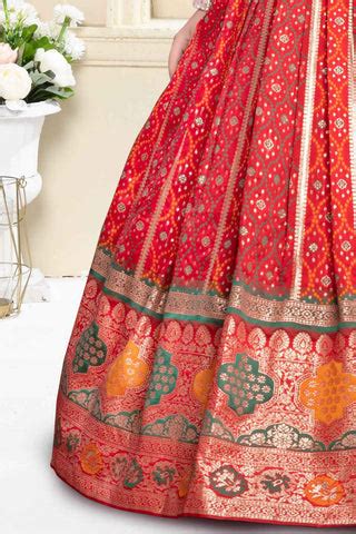 Red Jacquard Woven Traditional Ethnic Gown For Girls – Lagorii Kids