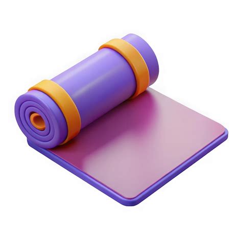 Purple yoga mat with orange straps partially unrolled on a flat surface ...