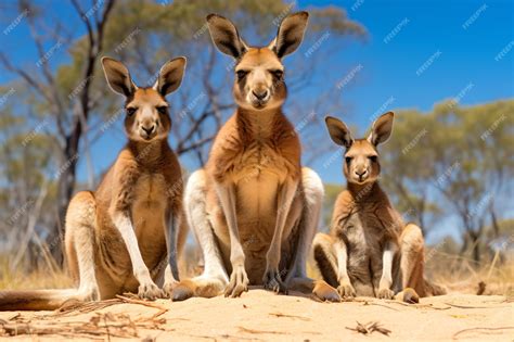 Premium AI Image | a group of kangaroos sitting on a sandy ground