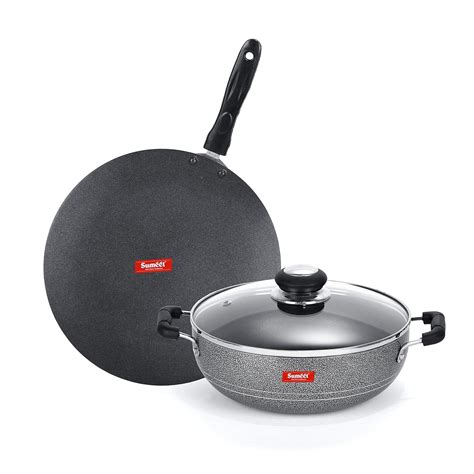 Buy SUMEET Aluminium NonStick Air Head Cookware Set (Silver, Kadhai ...