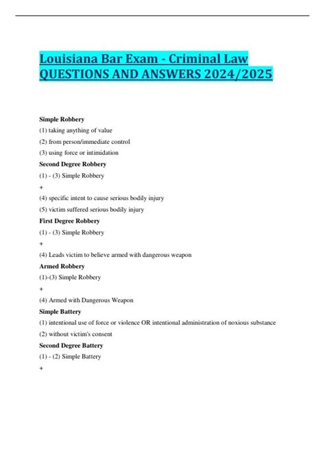 Louisiana Bar Exam - Criminal Law QUESTIONS AND ANSWERS 2024/2025 ...
