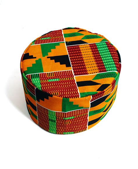 Buy african print kente kufi, african kufi hat - orange/green kente ...