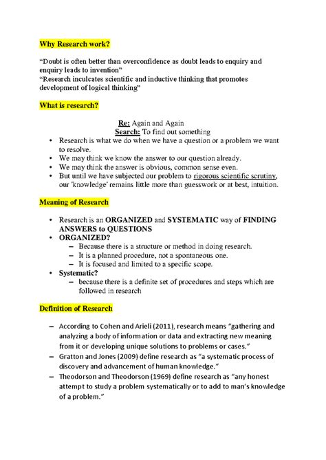 BRM Unit 1 - this is it - Why Research work? “Doubt is often better ...