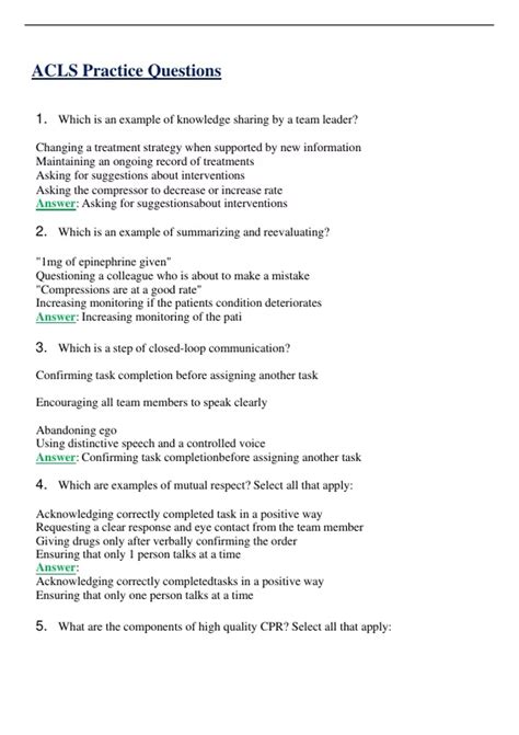 ACLS PRACTICE QUESTIONS ( VERSION 1, 2 ) 2024/2025 | QUESTIONS WITH 100 ...