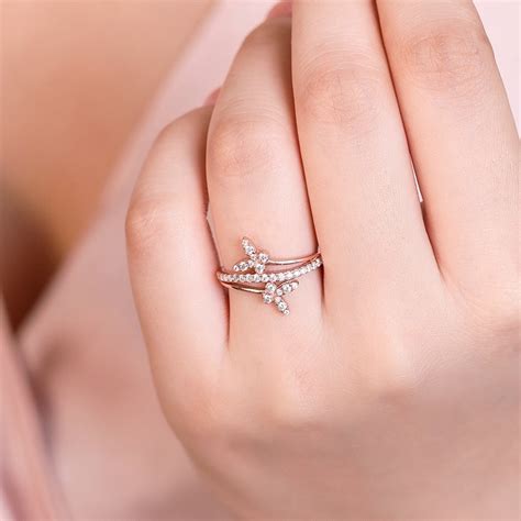 Rose-gold Butterfly Flutter 925 Sterling Silver Women's Ring (Adjustab ...