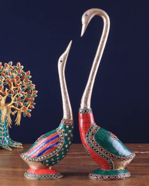 Buy Pure Brass Meenakari Swan Pair - Vastu Approved Home Decor ...