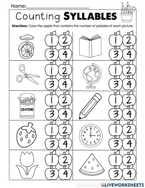 Free Count Syllables Worksheet 的图像结果