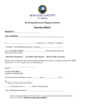 Florida Re-Roofing Hurricane Mitigation Retrofit Inspection Affidavit ...