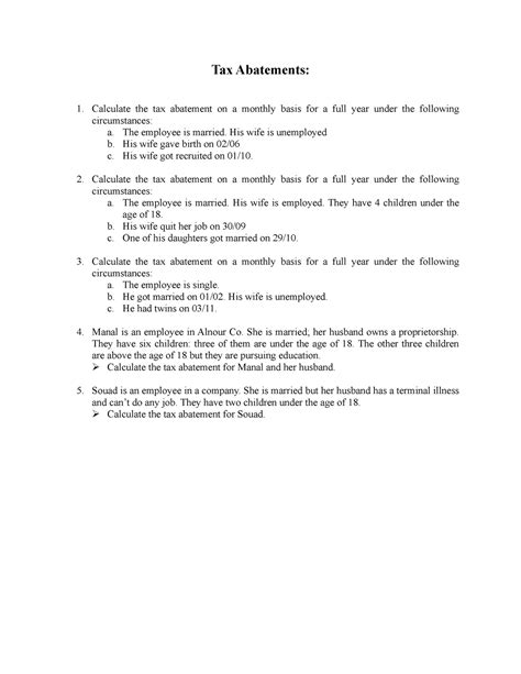 Tax Abatements Exercises - Tax Abatements: Calculate the tax abatement ...