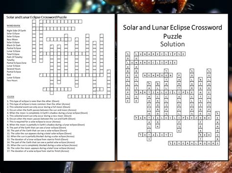 Solar and Lunar Eclipse Crossword Puzzle Worksheet Activity | Teaching ...