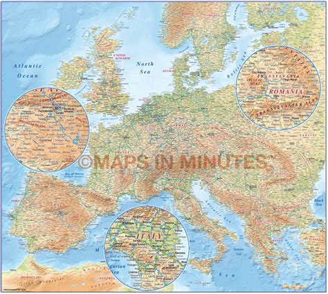 High detail Central Europe Political Country vector map with roads and relief fully layered in ...