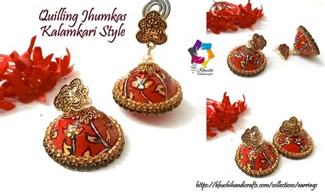 Red Quilling Jhumkas, Beautiful Stud Earrings with Kalamkari work ...