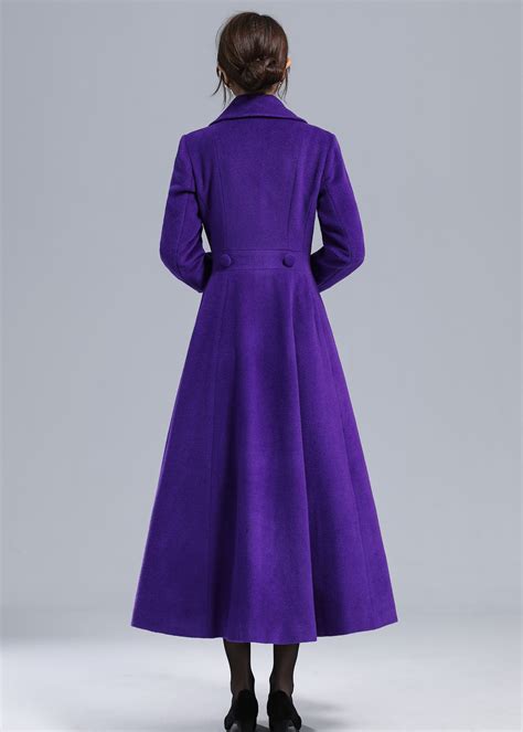 Vintage Inspired Purple Wool Trench Coat Women, Princess Coat, Notched ...