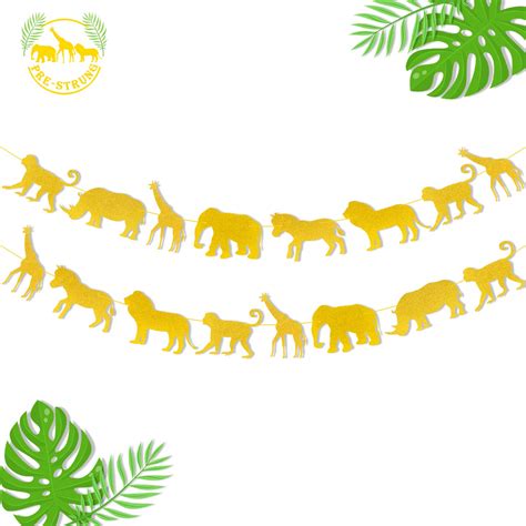 Buy Jungle Safari Animal Banner Gold Glitter Zoo Garland Baby Shower ...
