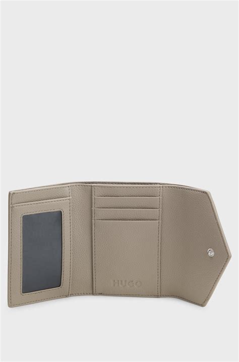 HUGO - Grained faux-leather flap wallet with stacked-logo trim - Light ...