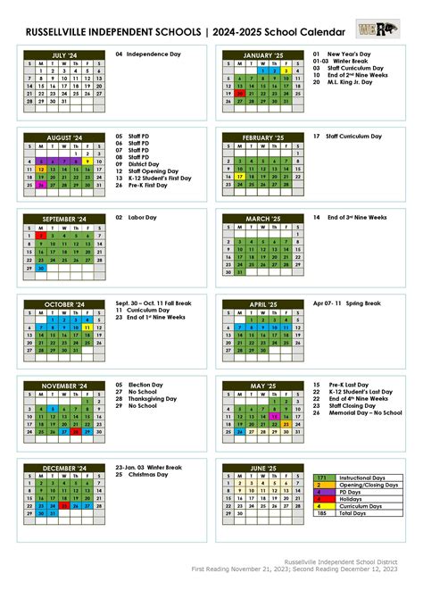 2024-2025 School Calendar – District Information – Russellville ...