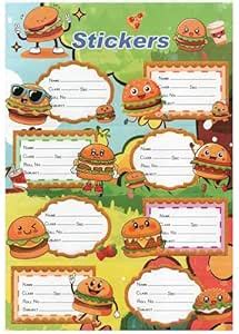 SHAKTISM School Name Labels, 10 Sheets, 80 Labels, Multicolour Cartoon ...