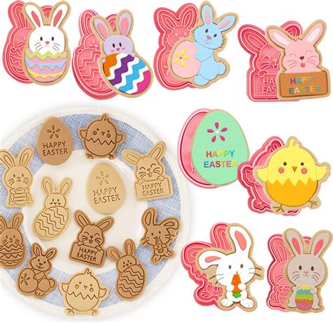 Amazon.com: 6 Pcs Happy Easter Bunny Cookie Stamp Cookie Cutters Mini ...
