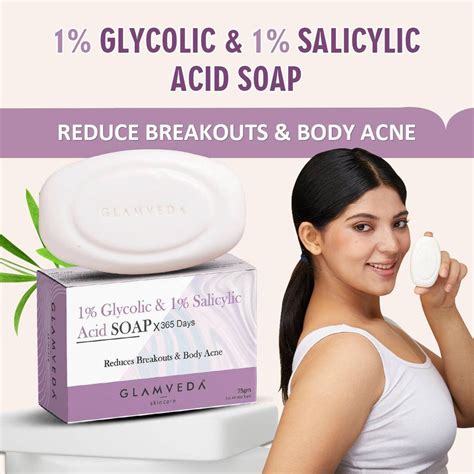 Glamveda 1% ww Glycolic Acid & 1% ww Salicylic Acid Body Acne Soap ...