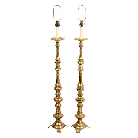 Pair of Black and Brass Floor Lamps at 1stDibs