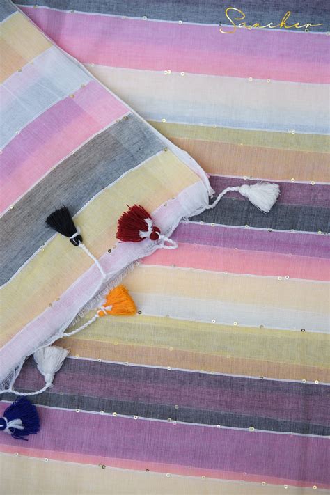 Shop Now Mulmul Cotton Saree | Striped Office Wear | Professional ...