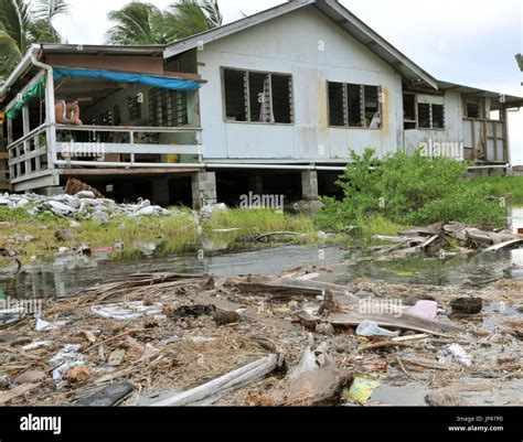 FUNAFUTI, Tuvalu - Photo shows a house, near which seawater has approached, in Funafuti, the ...
