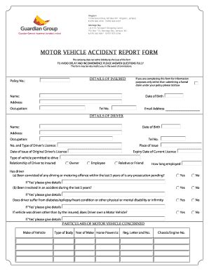 Motor Vehicle Accident Report Form - Blank Fillable Template | Fill Out ...