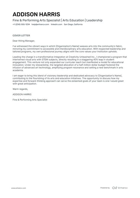 Professional Performing Arts Cover Letter Examples and Template for ...