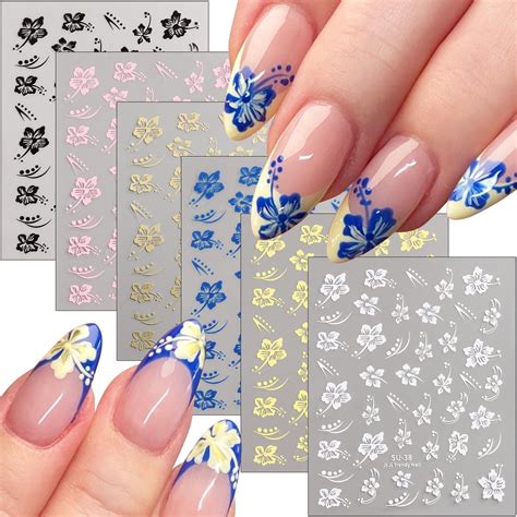 Amazon.com: MUIIGOOD Flower Nail Stickers 10 Sheets Hibiscus Nail ...