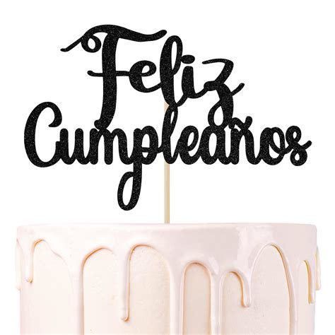 Black Glitter Feliz Cumpleanos Cake Topper Spanish Happy Birthday ...