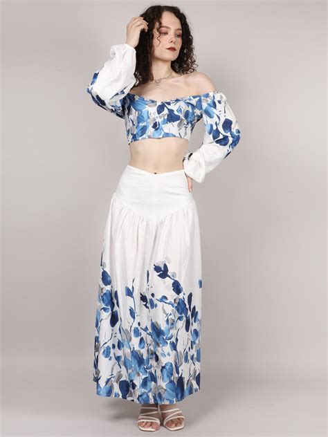 White Leaf Print Top With Skirt Cord Set – SWISH'IN