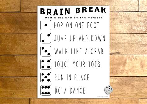 Brain break dice game printable exercise activity kids classroom ...