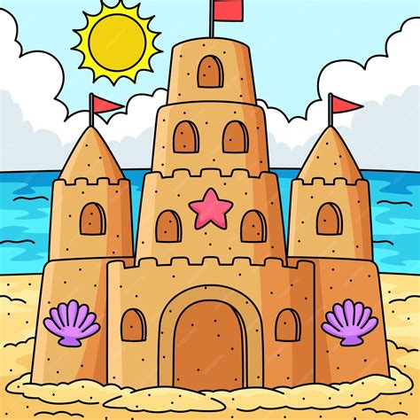 This cartoon clipart shows a sandcastle summer illustration | Premium ...