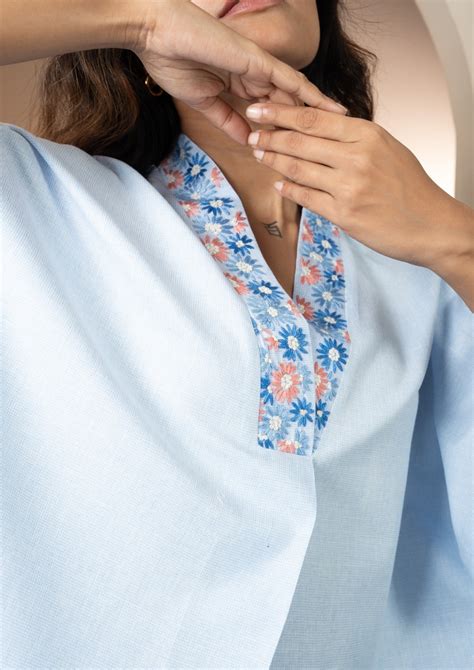 Celeste Charm – Hand Embroidered V-Neck Lounge set – Suman Nathwani