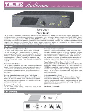 Fillable Online Telex Audiocom SPS-2001 Technical Data Sheet. The SPS ...
