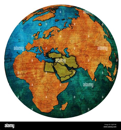 Territory and borders of middle east region on globe map isolated over white Stock Photo - Alamy