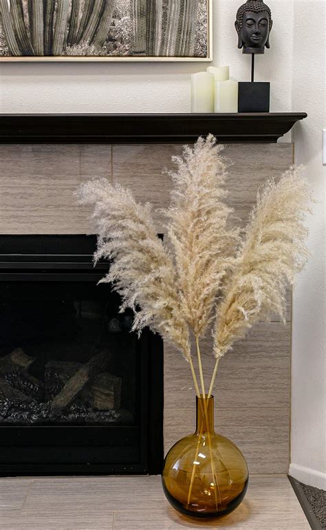 Decor Geek Pampas Grass Large 3 Stems 4ft Tall Pampas Grass for Floor ...