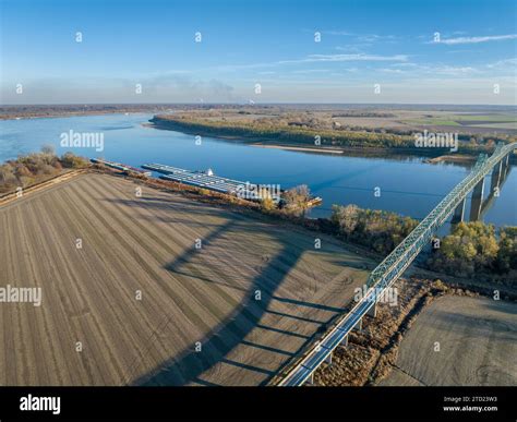 barges on the Ohio River at confluence with the Mississippi below Cairo ...