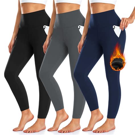 3 Pack Fleece Lined Leggings Women with Pockets -Warm Winter Yoga Pants ...