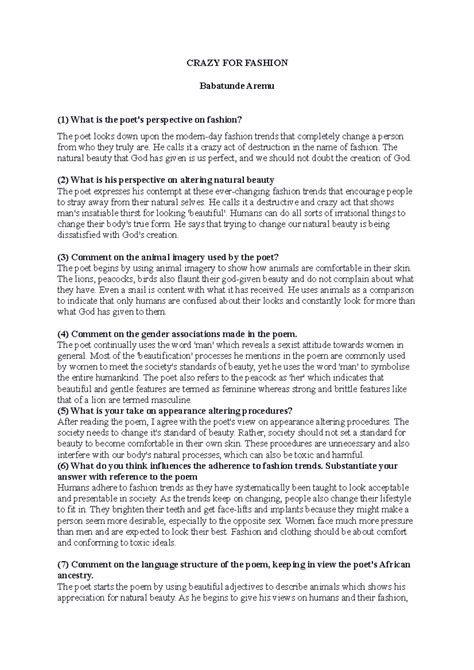 Crazy for Fashion QA - Summaries of certain concepts in the form of ...